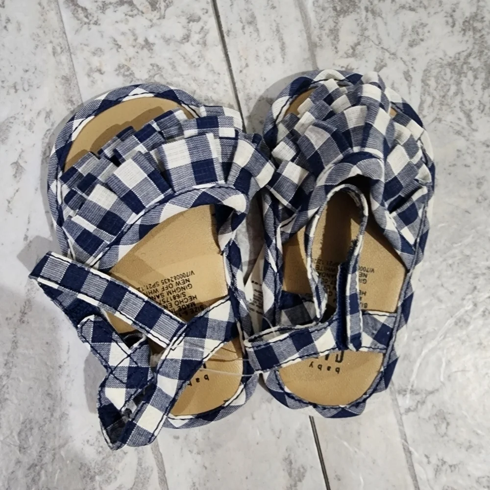 Baby Gap Gingham Navy Blue & White Checkered Kids Sandals Size 3 (6-12 Mo) NWT